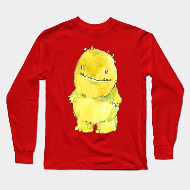 Yellow Watercolor Monster Long Sleeve T-Shirt by Mako Design 